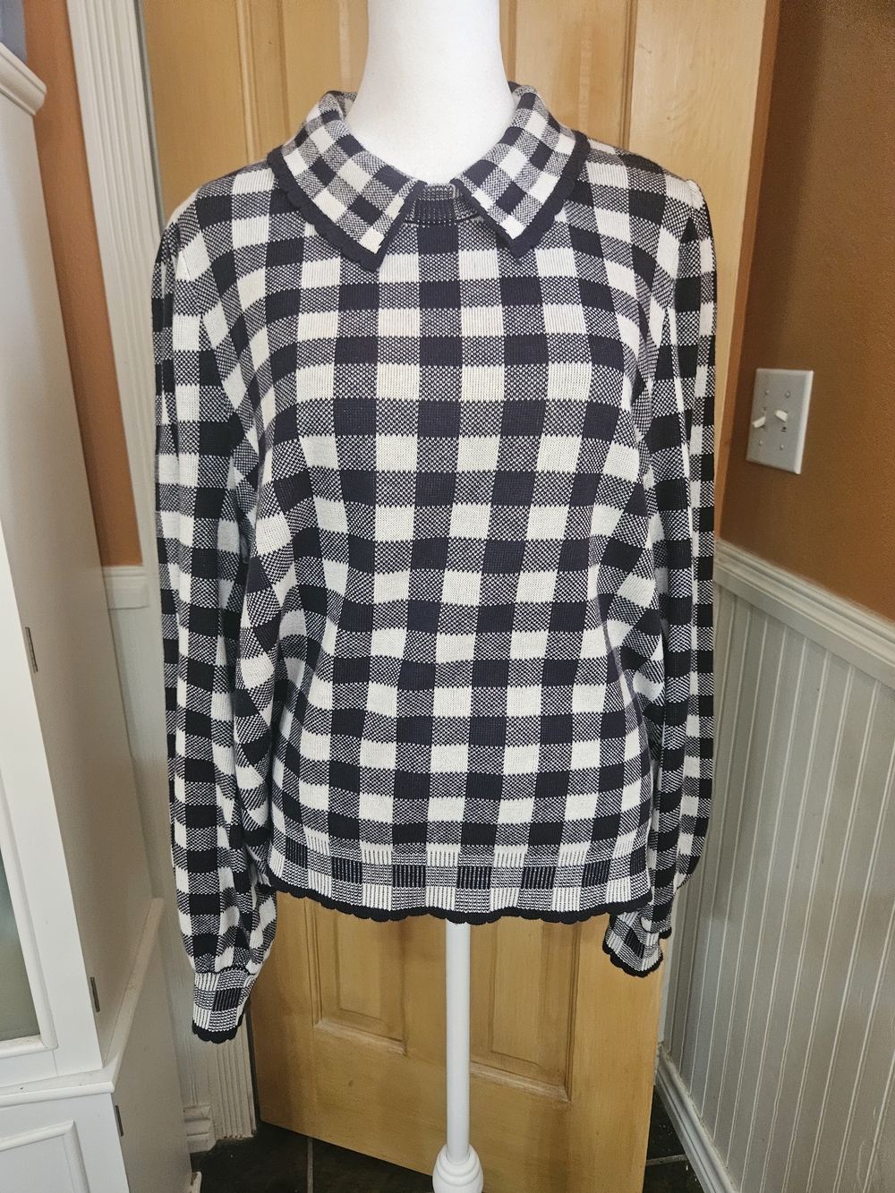 Free Assembly Navy & White Check Collared Women’s Sweater